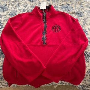 Monogrammed Crimson Red Colorblock  Fleece Pullover